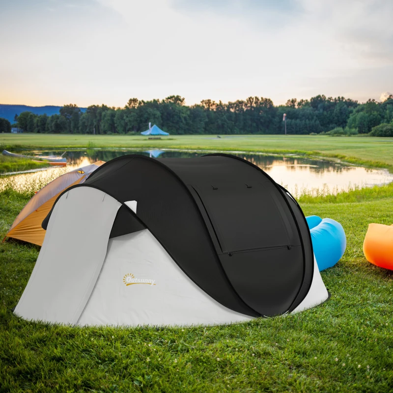 Outsunny Pop Up Tent with Porch and Carry Bag, 3000mm Waterproof, for 2-3 People Camping Hiking, Black