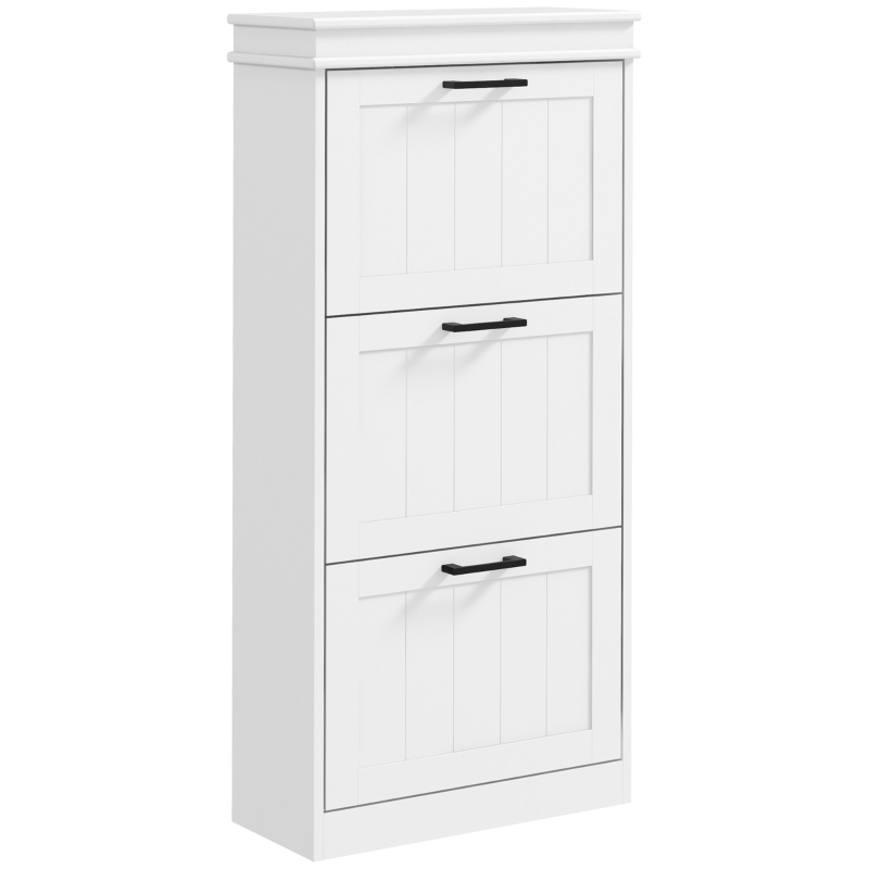 HOMCOM Slim Shoe Cabinet with 3 Flip Drawers and Adjustable Shelves, Narrow Shoe Cabinet for 15 Pairs of Shoes, White