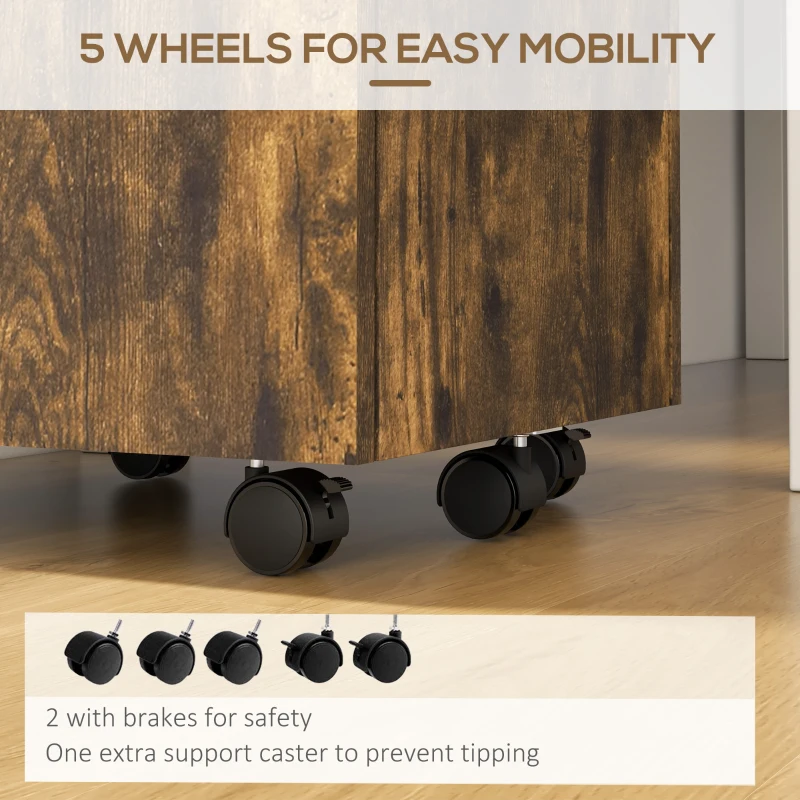 Vinsetto Small Filing Cabinet with 2 Drawers, Lockable Home Office Storage Cabinets on Wheels for A4, Letter Size, Rustic Brown