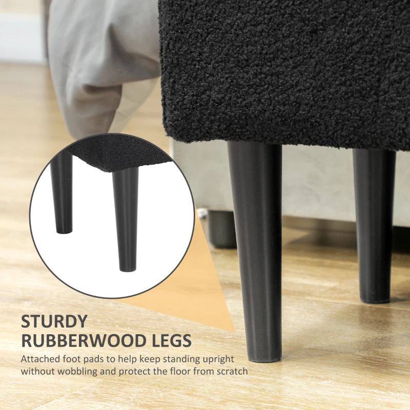 HOMCOM Modern Storage Bench, Ottoman with Storage and Lamb's Wool Upholstery for Living Room, Bedroom, Black