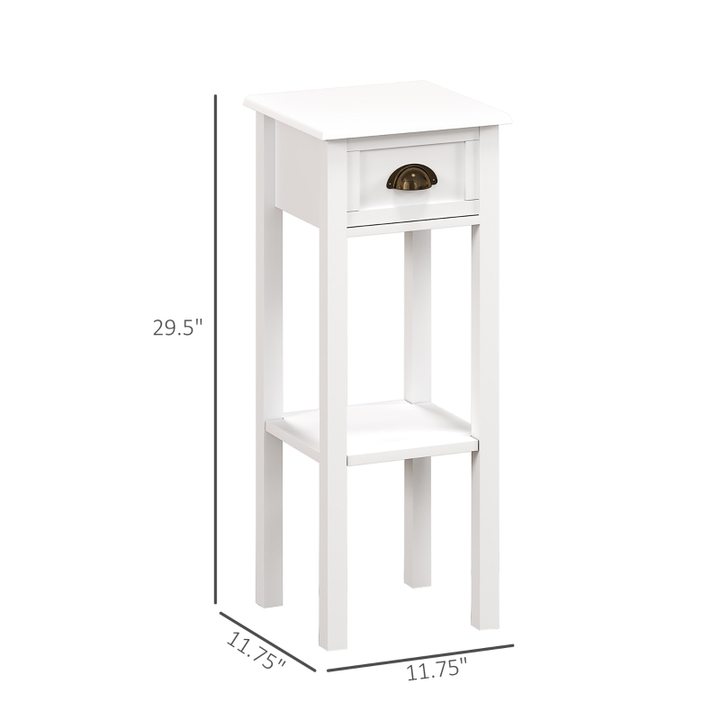 HOMCOM 2-Tier Side Tables Set of 2 with Drawer and Shelf, 2 Pieces End Tables for Living Room and Hallway, White