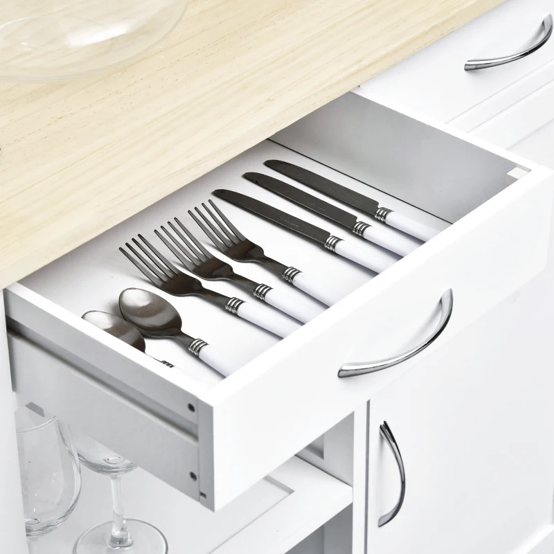 HOMCOM Kitchen Storage Trolley Cart Serving Cart 2 Drawers Wine Glass Rack Towel Rail