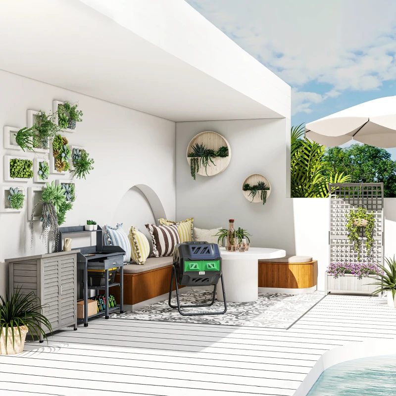 Outsunny Wooden Garden Storage Shed Kit Wood Garage Tool Organisation Cabinet with 2 Door , 34" x 18" x 38", Grey