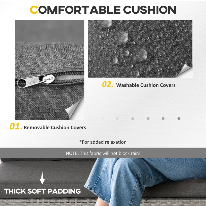 Outsunny 4-Piece Patio Furniture Sets Outdoor Wicker Conversation Set PE Rattan Sectional sofa set with Tempered Glass Coffee Table and Cushions for Backyard and Garden, Gray