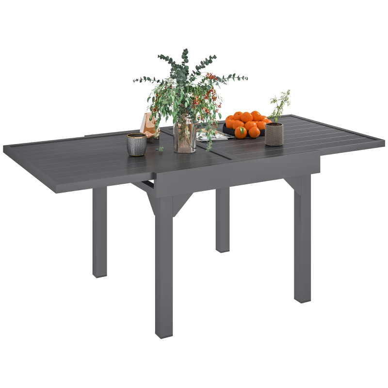 Outsunny 35"-71"  Extendable Aluminium Outdoor Dining Table, Slatted Top Patio Table for 4-6 Person, for Garden, Backyard, Grey