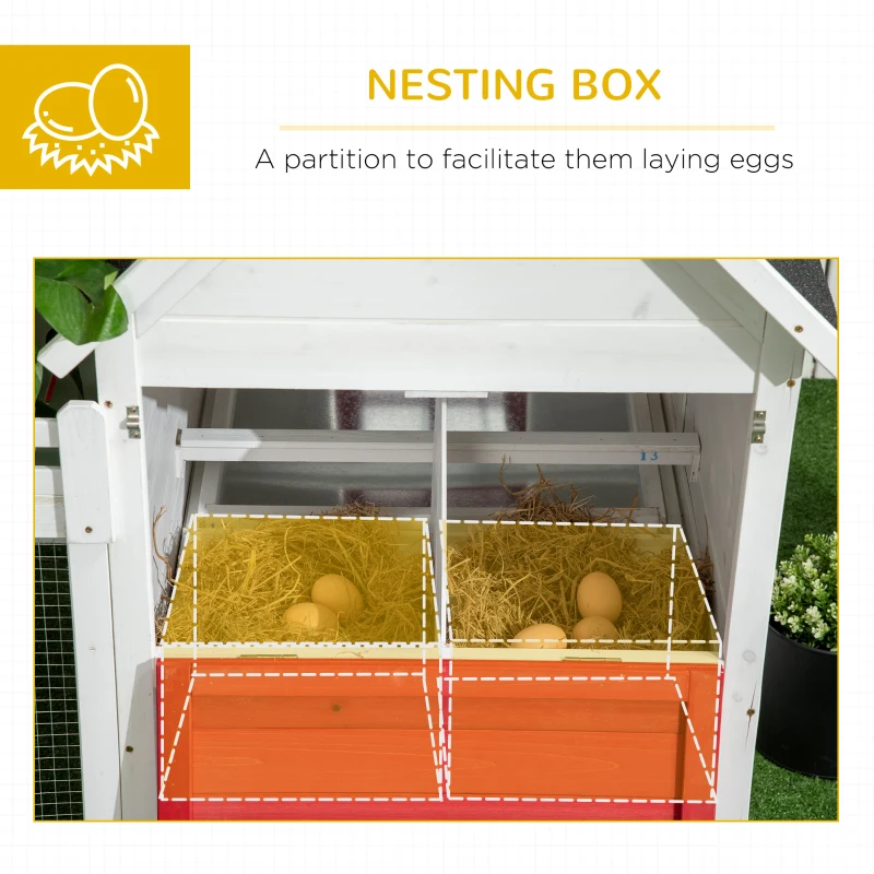 PawHut 51" Small Chicken Coop with Storage Box, Wooden Chicken Coop Chicken House Outdoor Hen House with Nesting Box, Slide-Out Tray, White