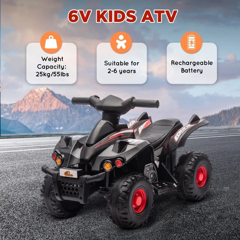 Qaba 6V Kids ATV Quad w/ Music, Forward, for 2-6 Years, Black