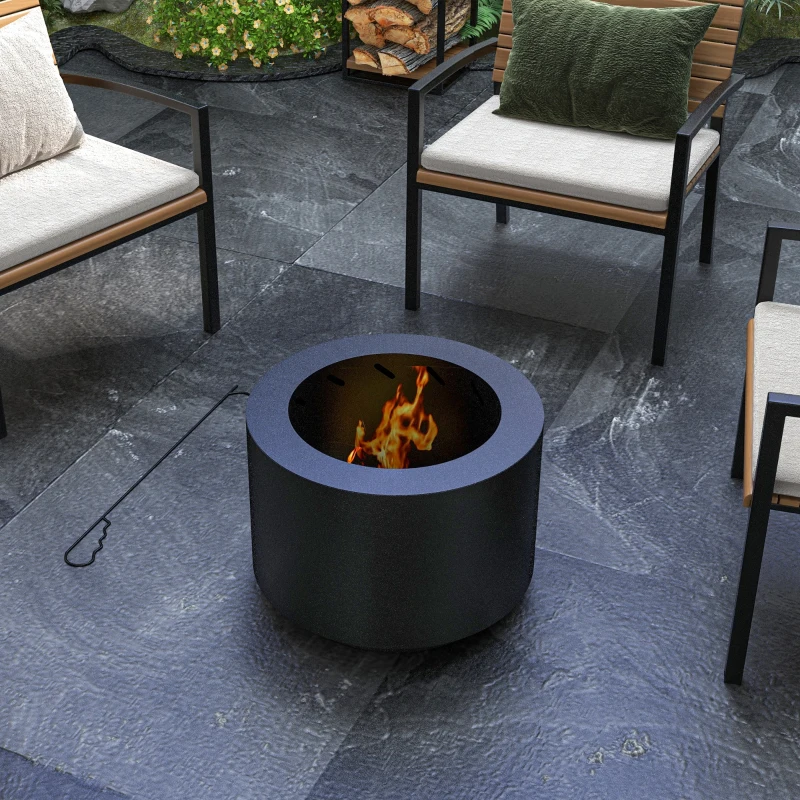 Outsunny Smokeless Fire Pit, Portable Camping Bonfire Stove with Poker for Backyard Patio Picnic, Steel, Black