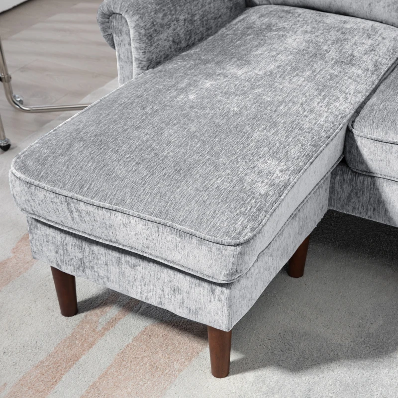 HOMCOM L Shape Sofa, Modern Sectional Couch with Changeable Chaise Lounge, Wooden Legs, Corner Sofa for Living Room, Grey