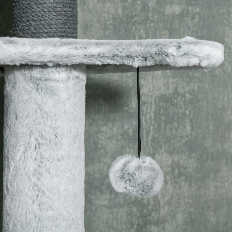 PawHut 89"-100" Floor to Ceiling Cat Tree w/ Hammock, Scratching Posts, Condo, Perches, Toy Ball, Anti-tip Kit, Grey