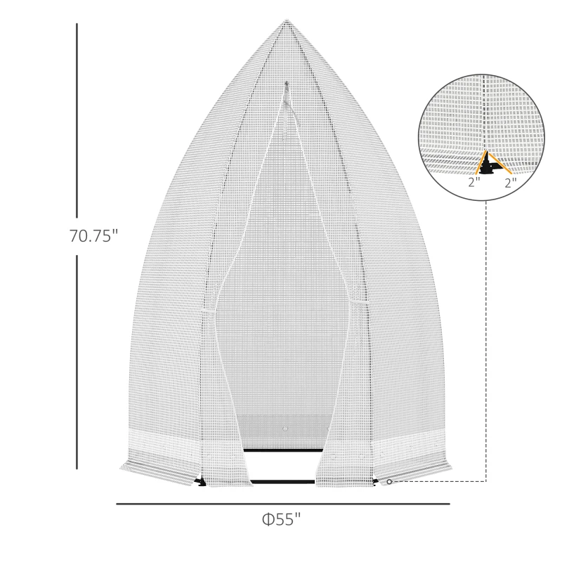 Outsunny 55" x 55" x 71" PE Greenhouse, Portable Tomato Hot House for Plants with Zippered Door for Outdoor Garden, or Patio, White