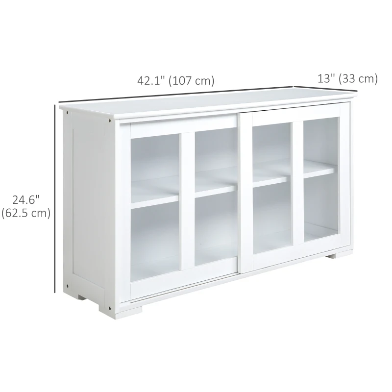 HOMCOM Modern Kitchen Sideboard, Stackable Storage Cabinet, Sliding Glass Door Console, Cupboard Serving Buffet for Kitchen & Dining Room, White