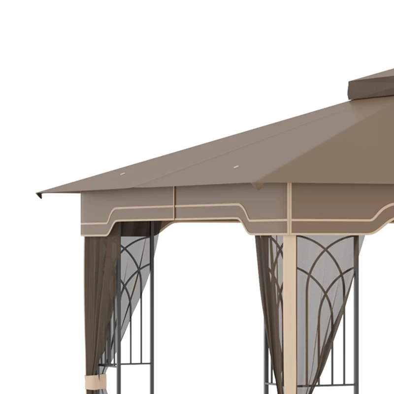Outsunny 12' x 10' Soft-top Patio Gazebo Covered Gazebo Backyard Tent with Double Tier Roof and Netting Sidewalls, Brown