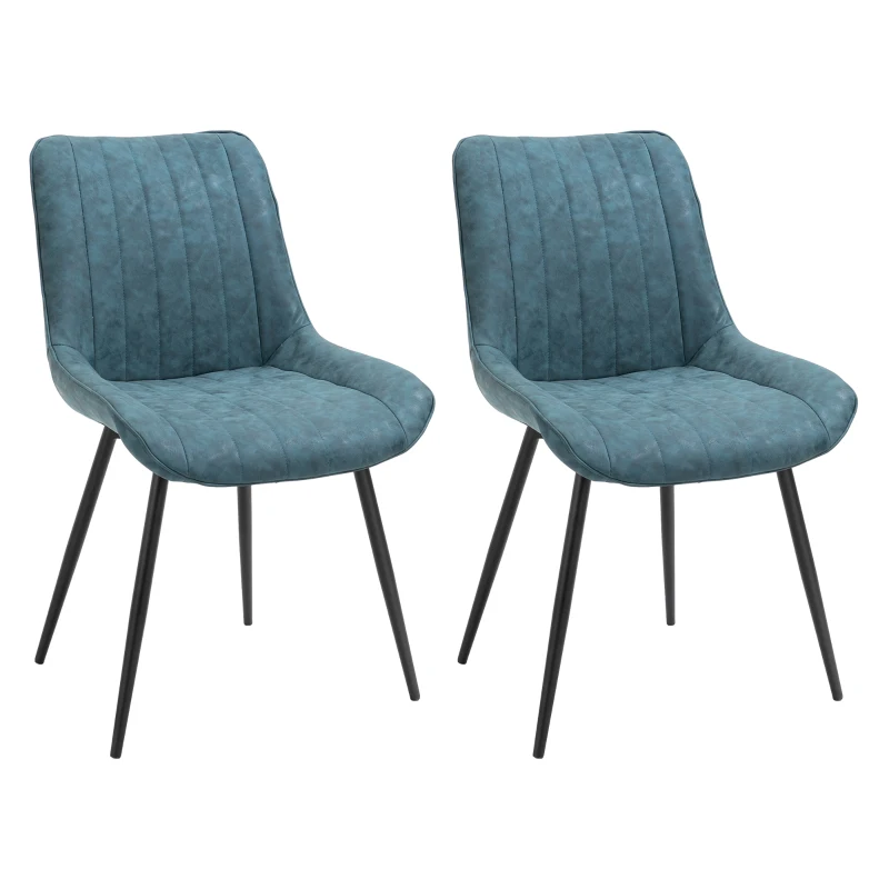 HOMCOM Dining Chairs Set of 2, PU Upholstered Accent Chairs with Metal Legs for Kitchen, Blue