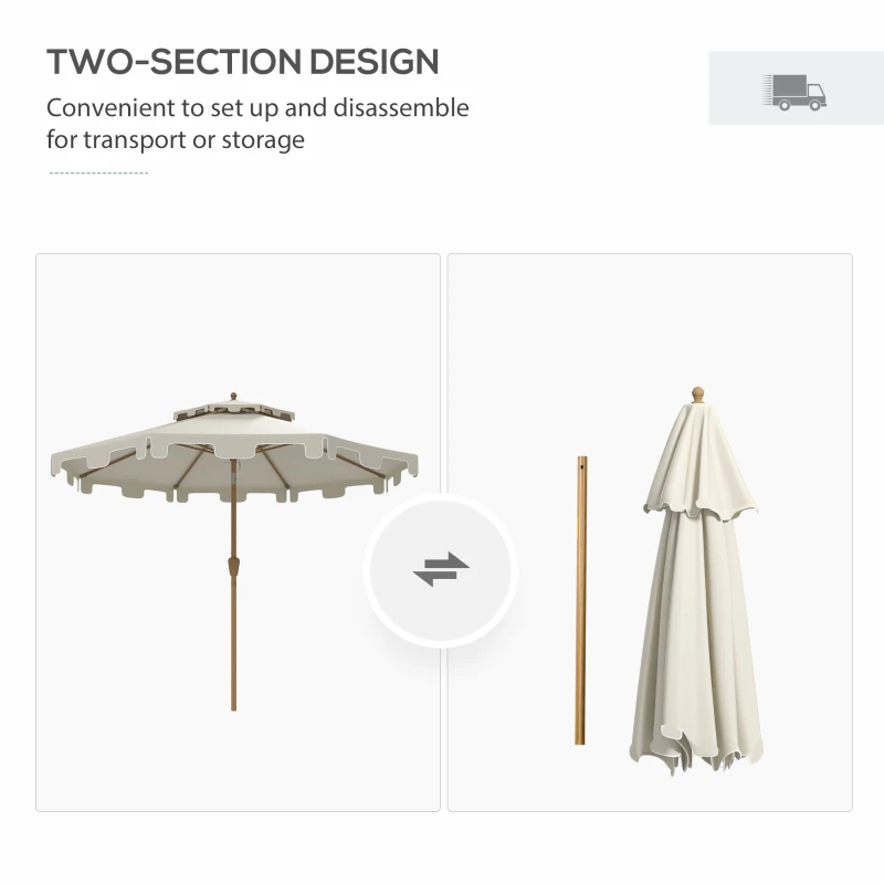 Outsunny 8.8' Patio Umbrella with Push Button Tilt and Crank, Cream White