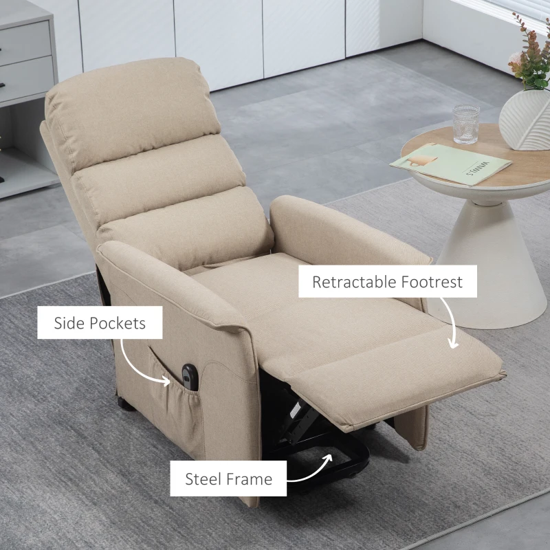 HOMCOM Power Lift Chair for Seniors, Electric Lift Recliner Chair with Remote Control, Side Pockets for Living Room, Beige