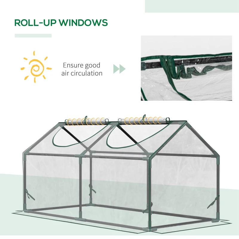 Outsunny 47" x 24" x 24" Portable Mini Tunnel Greenhouse Garden Planting Outdoor Flower Warm House Box with 2 Windows Steel Frame Weatherized Cover, Clear