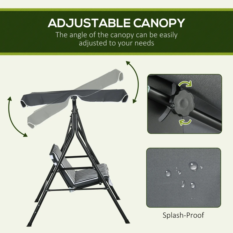Outsunny 3-Seat Outdoor Patio Swing Chair w/ Cushion, Steel Frame Stand, Adjustable Tilt Canopy for Patio, Garden, Gray & White
