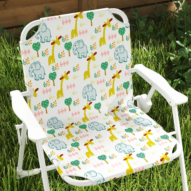 Qaba Kids Picnic Table and Chair Set, Outdoor Activity Table with Foldable Chairs, Removable Umbrella for Backyard, White