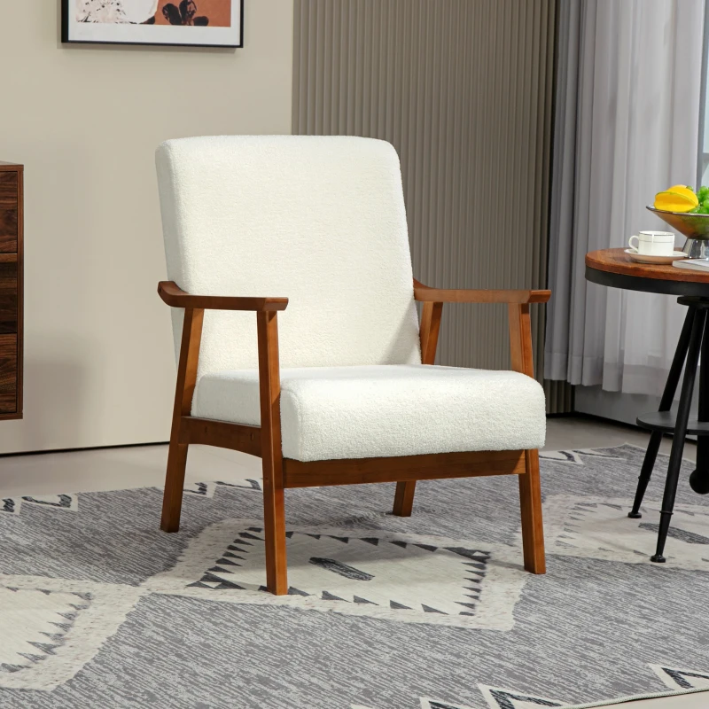 HOMCOM Living Room Chair Boucle Accent Chair for Bedroom with Wide Seat and Thick Padding, White