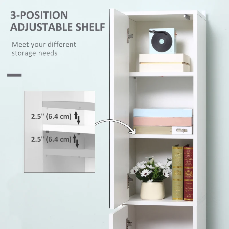 kleankin Tall Bathroom Cabinet with Mirror Narrow Bathroom Storage Cabinet with Doors Adjustable Shelves for Small Spaces White