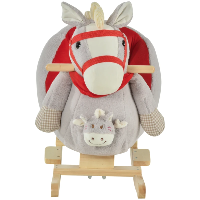 Qaba Kids Ride On Rocking Horse with Cradlesong Handle Grip Hand Puppet Traditional Toy Gift for Children 18-36 Months Rocking Toy for Toddler Grey