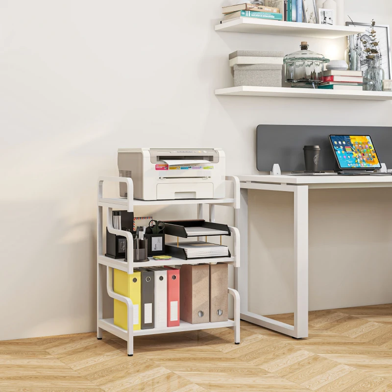 HOMCOM Free Standing Metal Storage Shelf, 3-Tier Small Shelving Unit, Printer Stand for Home Office, Living Room, White