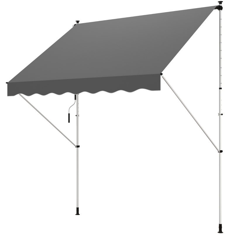 Outsunny 10x5ft Manual Retractable Awning, Patio Sun Shade Canopy Shelter with 5.6-9.2ft Support Pole, Water Resistant UV Protector, for Window, Door, Porch, Deck, Grey