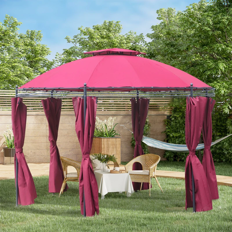 Outsunny 11.5' Patio Gazebo, Outdoor Gazebo Canopy Shelter with Curtains, Romantic Round Double Roof, Solid Steel Frame for Garden, Lawn, Backyard and Deck, Wine Red