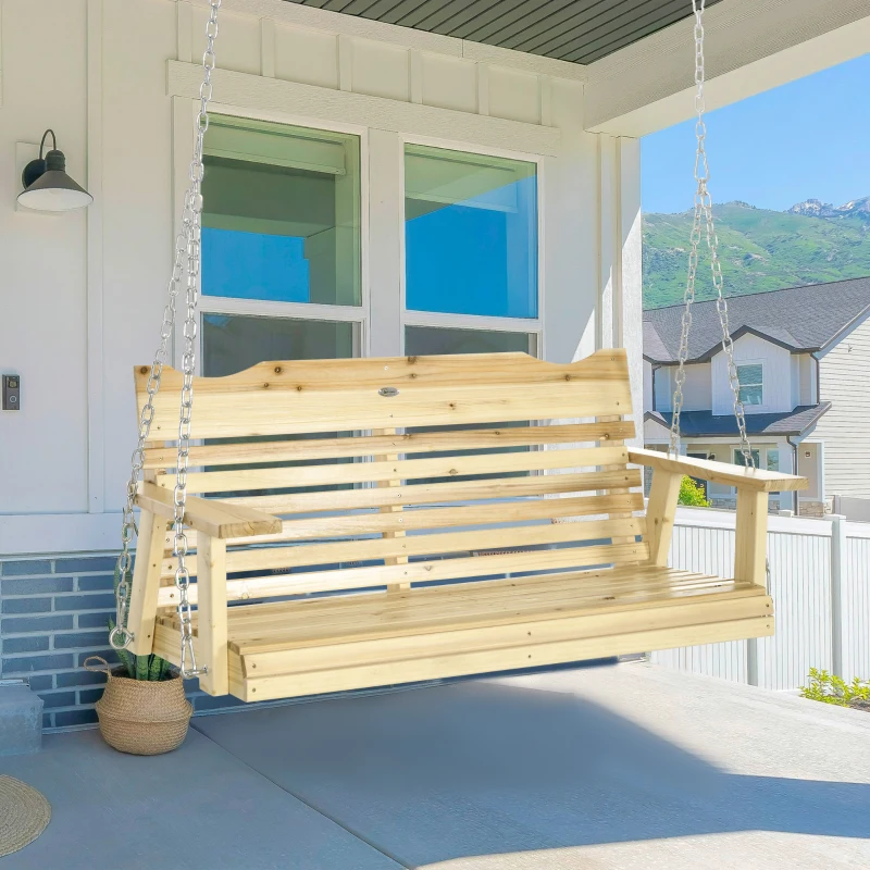 Outsunny 2-Seater Porch Swing, Hanging Outdoor Swing Bench with Metal Chains and Wide Armrests, for Deck, Patio, Garden, Backyard