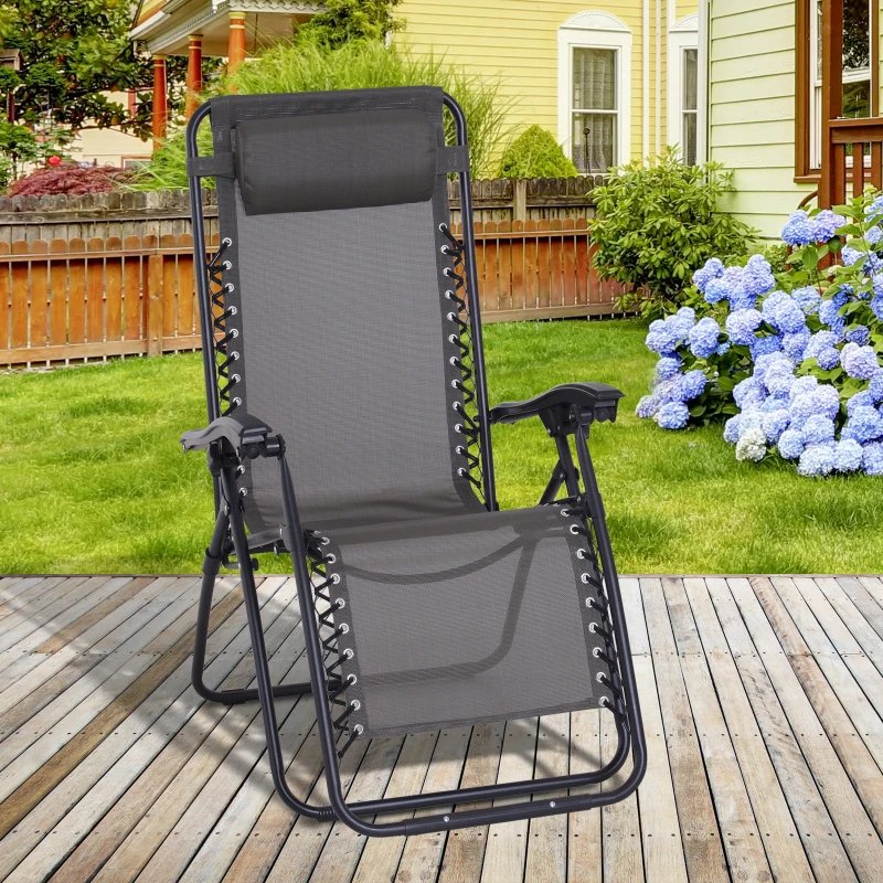 Outsunny Zero Gravity Lounger Adjustable Patio Lounge Chair Foldable Reclining Seat Outdoor Garden Portable Recliner Grey