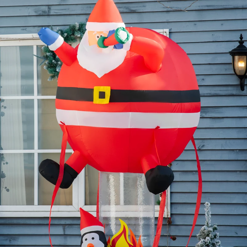 Outsunny 8ft Christmas Inflatables Outdoor Decorations Santa Claus Hot Air Balloon with Penguin, Blow-Up LED Yard Christmas Decor for Lawn Garden Party