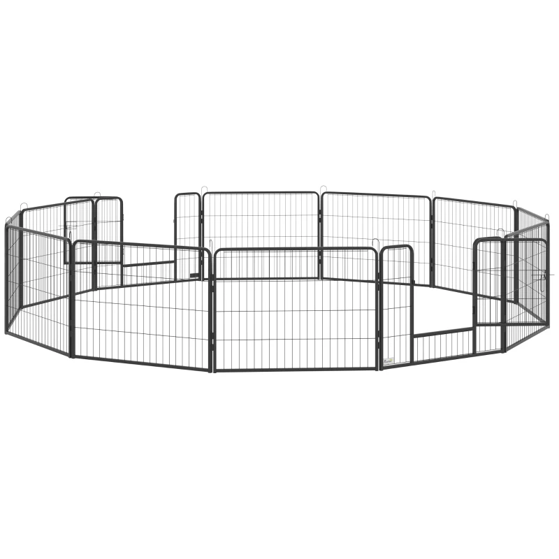PawHut Dog Playpen, 31.5"W Heavy-Duty Metal Puppy Play Pen, Pet Exercise Fences for Outside and Indoor, DIY Design with Door for Small Dogs, 12 Panels, 23.5"H