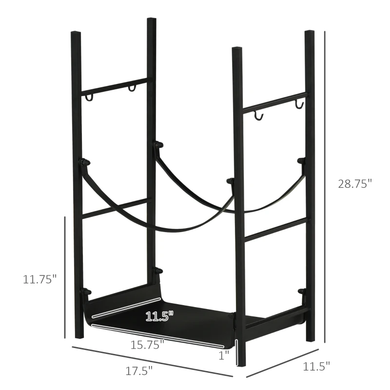 Outsunny Firewood Rack with Fireplace Tools, Indoor Outdoor Firewood Holder, Flat Bottom with 2 Tiers for Fireplace, Wood Stove, Hearth or Fire Pit, Black