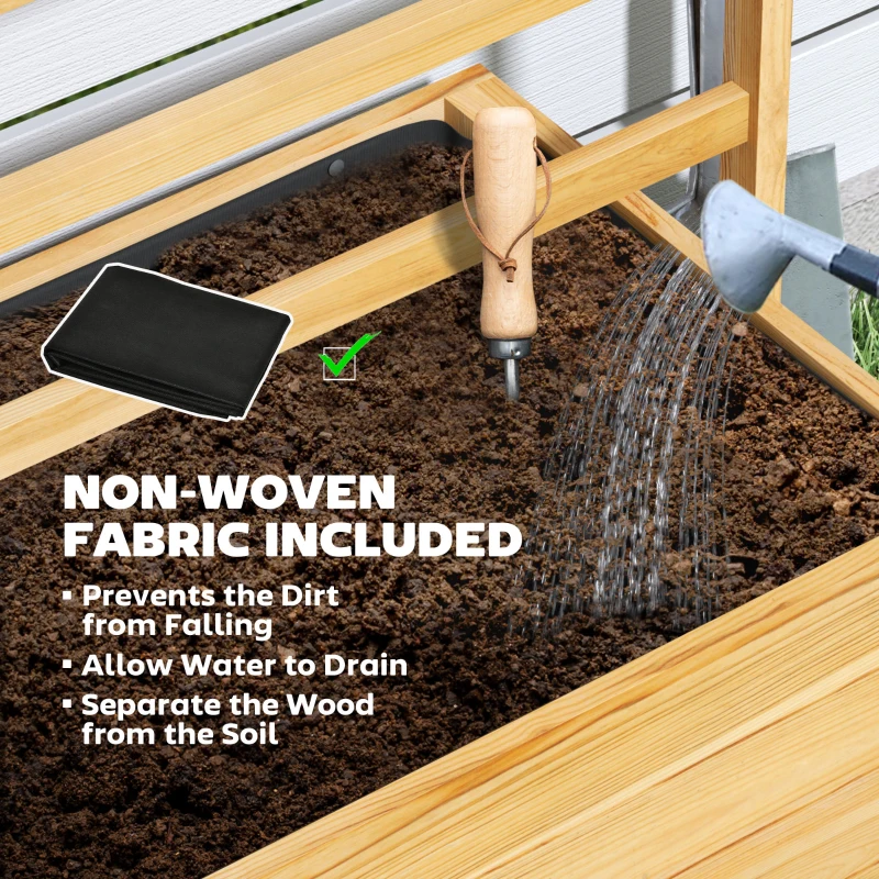 Outsunny Raised Garden Bed with Trellis and Wheels, Outdoor Planter Wooden Elevated Garden Bed for Garden, Patio, Natural