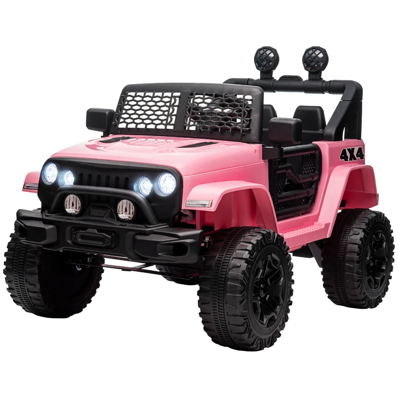 Aosom 12V Kids Ride On Truck with Parent Remote Control, Battery Powered Electric Car with Spring Suspension, Adjustable Speed, LED Lights and Horn, Pink