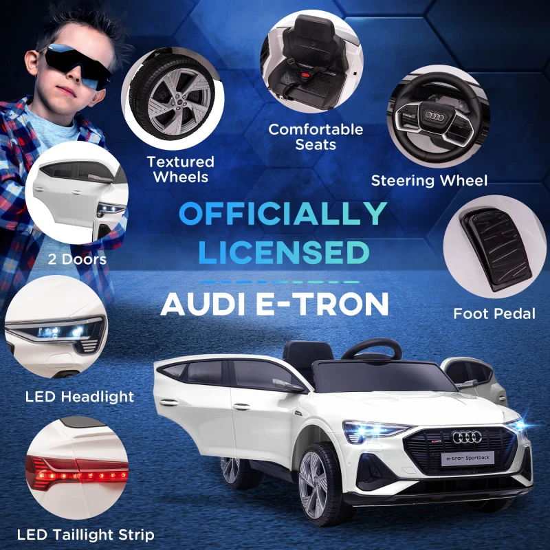 Aosom 12V Kids Electric Ride On Car, Audi E-tron, Battery Powered Toy with Parent Remote Control, Suspension System, Auxiliary Wheels, LED Lights, Music and Horn,  MP3 Player, White