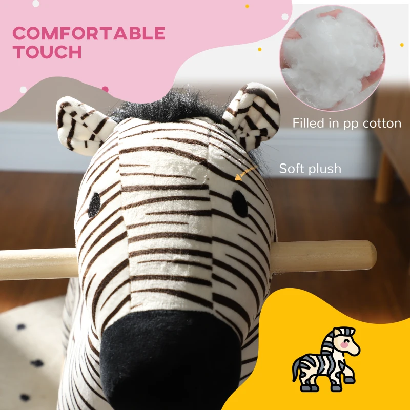 Qaba Zebra Shaped Kids Rocking Horse with Realistic Sound for 2-4 Years, Black