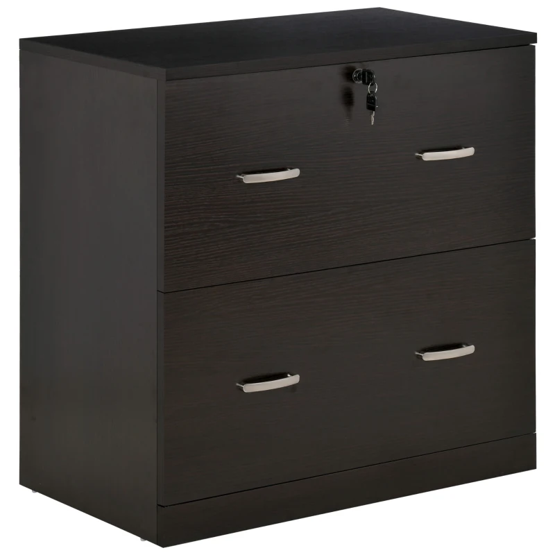 Vinsetto 2-Drawer File Cabinet with Lock and Keys, Lateral Storage Filing Cabinet with Hanging Bar for Letter Size, Home Office, Espresso