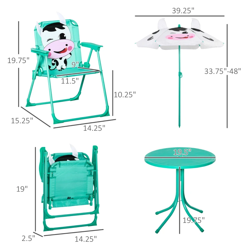 Outsunny Kids Table and Chair Set, Outdoor Folding Garden Furniture, Picnic Table for Patio Backyard, with Removable & Height Adjustable Sun Umbrella, Aged 3-6 Years Old,White