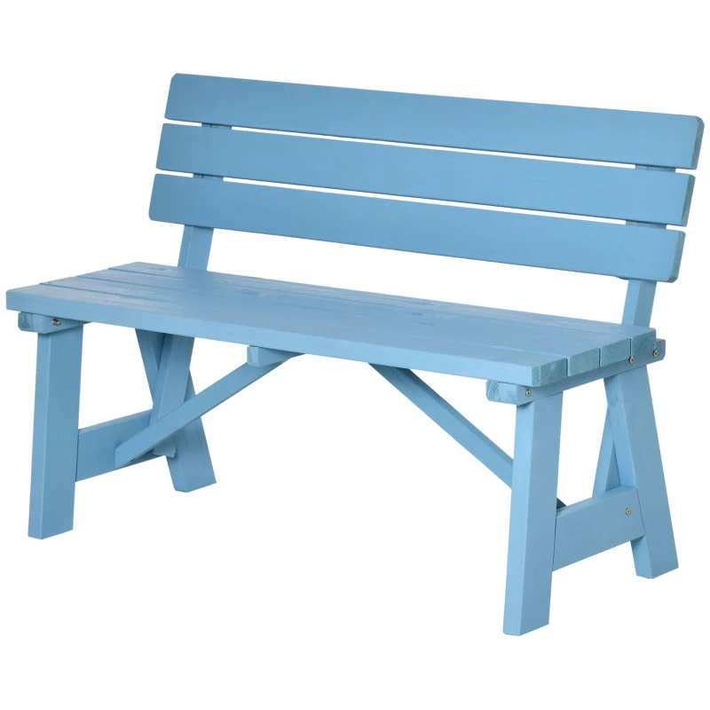 Outsunny Wooden Garden Bench for Outdoor, 2-person Patio Bench, Loveseat Furniture for Lawn, Deck, Yard, Porch and Entryway, Blue
