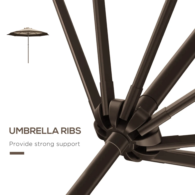 Outsunny 9 x 9 ft Outdoor Umbrella with Tilt, Patio Market Table Umbrella Parasol with Crank, Deep Brown