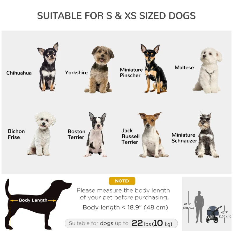 PawHut 2 in 1 Dog Stroller with Detachable Carriage Bag, Adjustable Canopy, Safety Leashes, Storage Basket for S Dogs, Blue