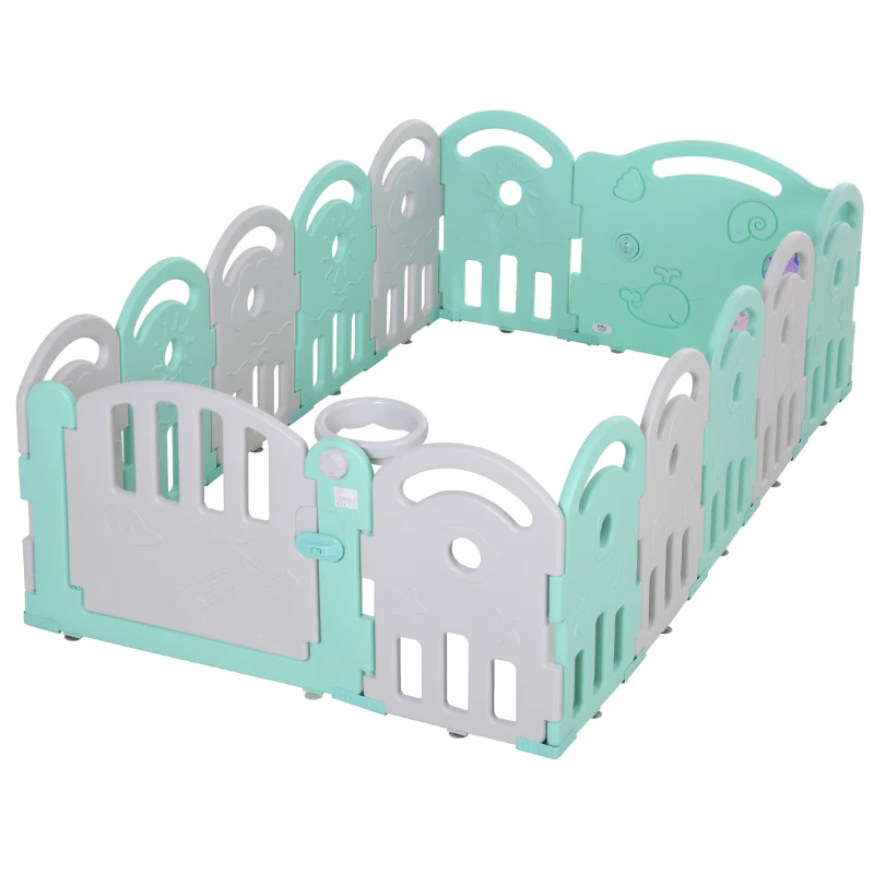 Qaba Baby Enclosure, 14 Panels Baby Playpen Baby Play Yard, Indoor & Outdoor Kids Activity Center, Green