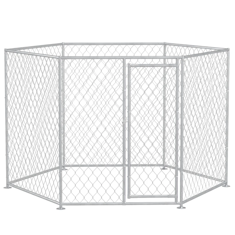 PawHut 9.2' x 8' x 5.6' Dog Kennel Outdoor for Medium and Large-Sized Dogs with Lockable Door, Silver