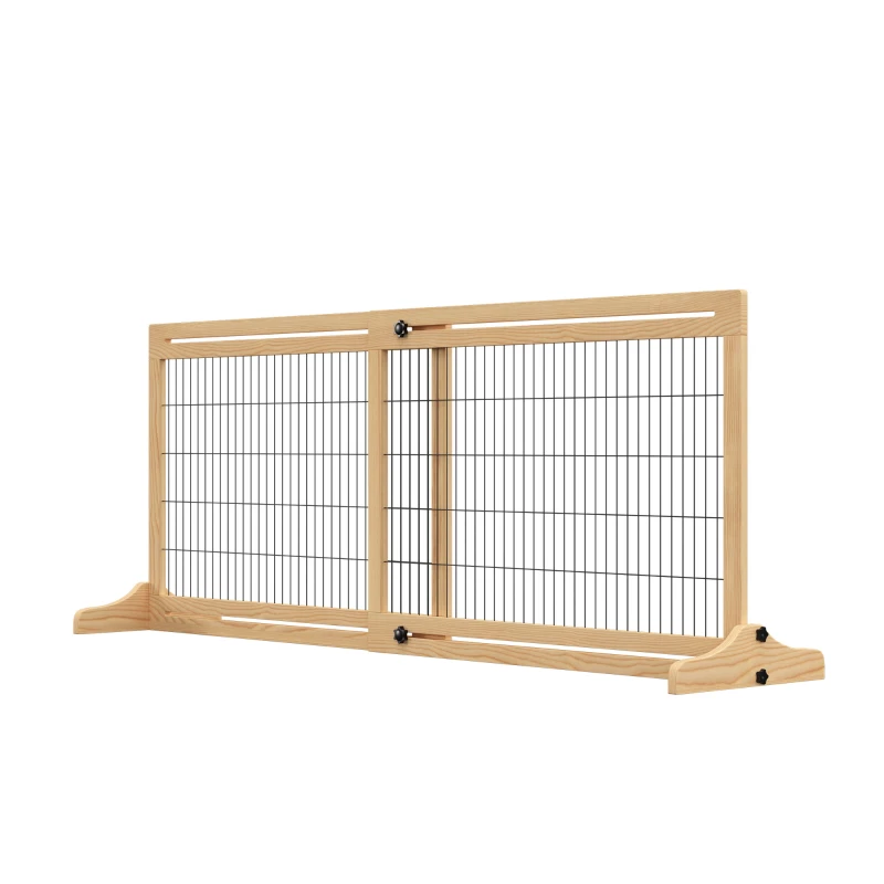 PawHut 41"-72" Wooden Freestanding Pet Gate with Support Feet, for Small Medium Dogs, Natural