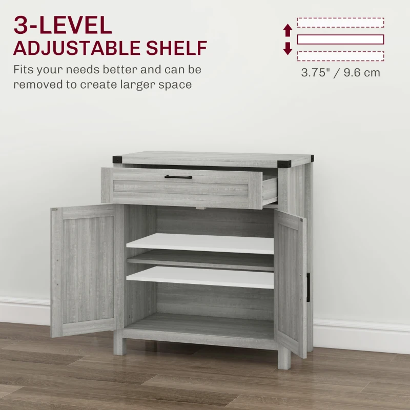 HOMCOM Modern Farmhouse Sideboard with Storage, Buffet Cabinet with 2 Barn Doors and Drawer for Dining Room, Gray