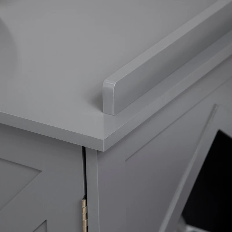 PawHut Wide & Large Cat Litter Box Furniture Hidden Farmhouse Table with Magnetic Doors, Big Covered Kitty Litter Box Enclosure Cabinet with Shelves, Pet Furniture Cat Gift Side Table, Gray