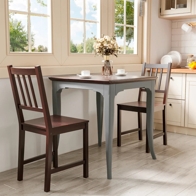 HOMCOM Wooden Dining Chairs Set of 2, Kitchen Chairs with Slat Back, Solid Structure for Living Room and Dining Room, Coffee