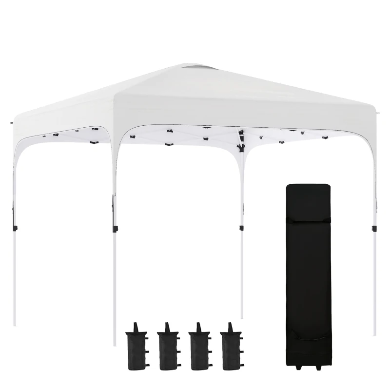 Outsunny 10' x 10' Pop Up Canopy Tent with Sand Bags, UPF 50+ Instant Sun Shelter, Tents for Parties, Height Adjustable, with Wheeled Carry Bag, for Outdoor, Garden, Patio, White